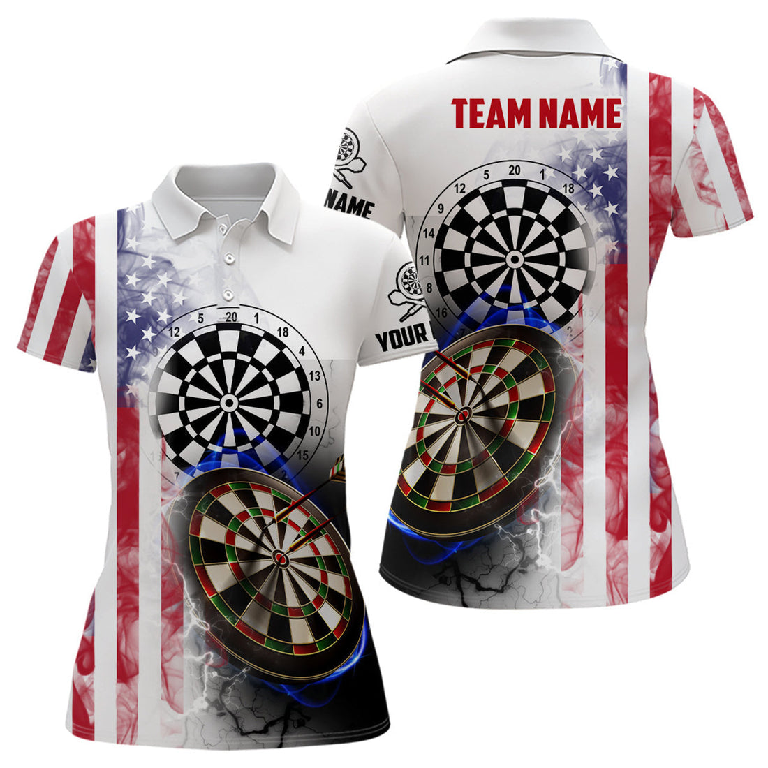 Custom Darts with Smoky American Flag Patriotic Style Women's Polo Shirts S-5XL