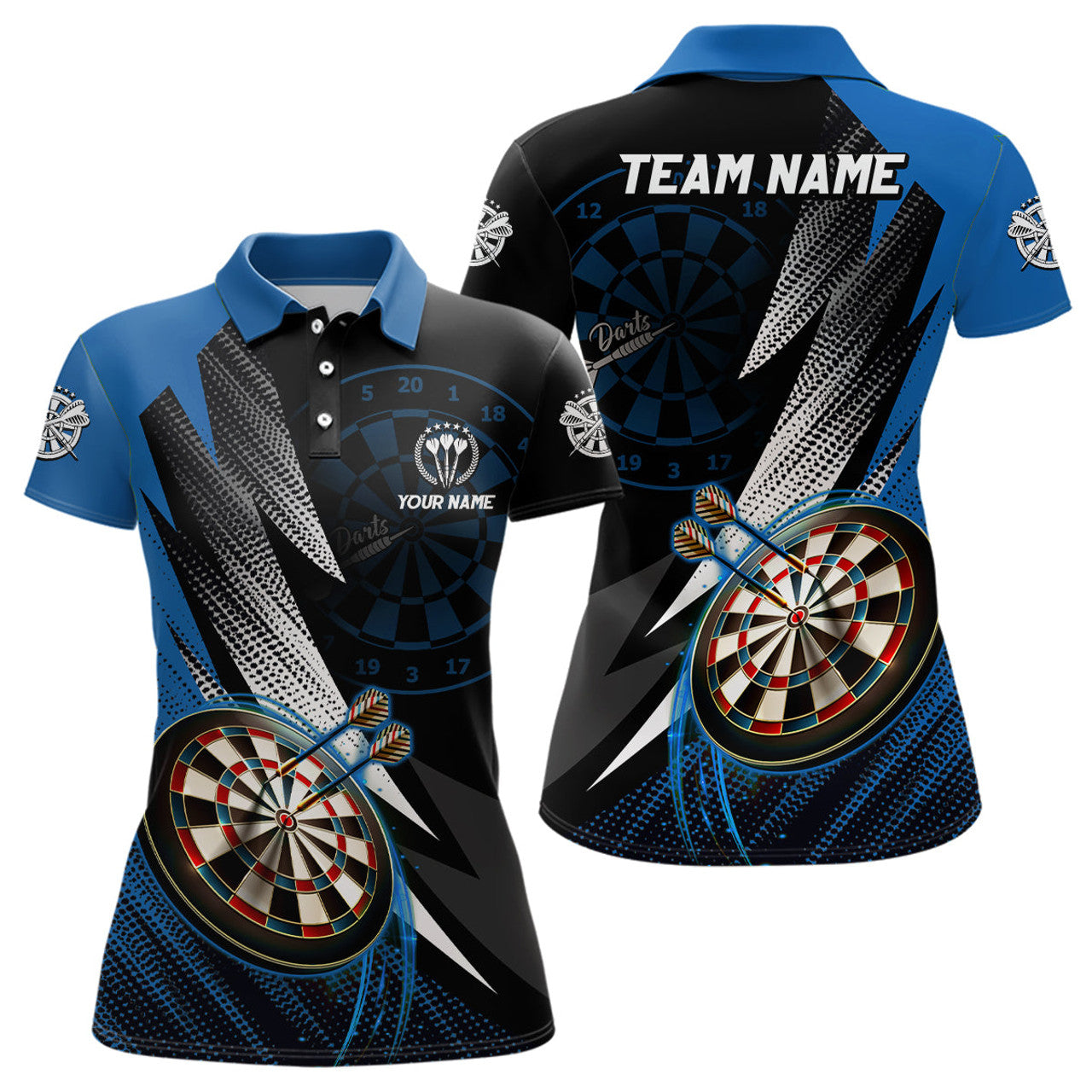 Custom Black Blue Cool Darts Polo Shirt for Team Women's Polo Shirts S-5XL