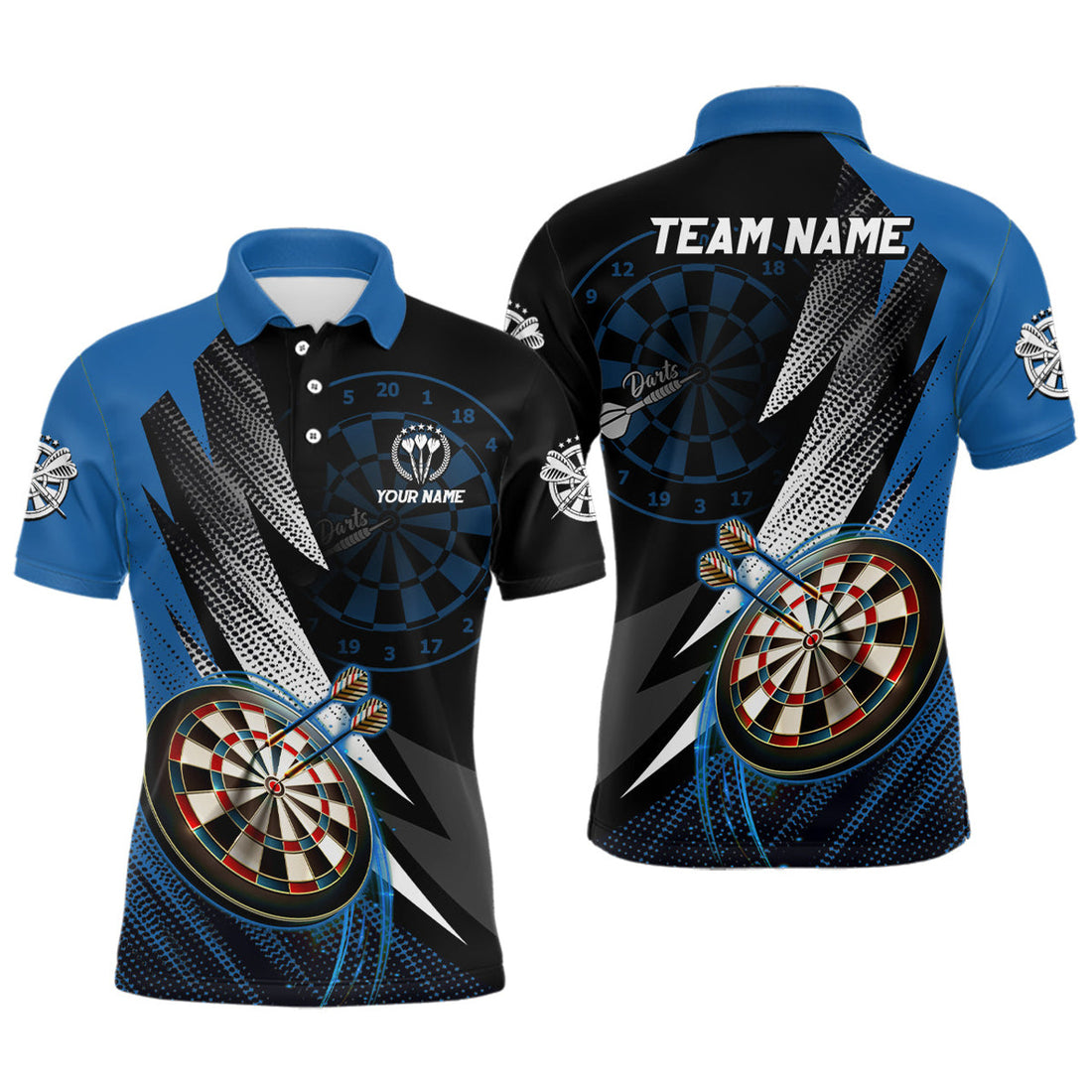 Personalized Black Blue Cool Darts Shirt Custom Team Jersey Men's Polo Shirt S-5XL
