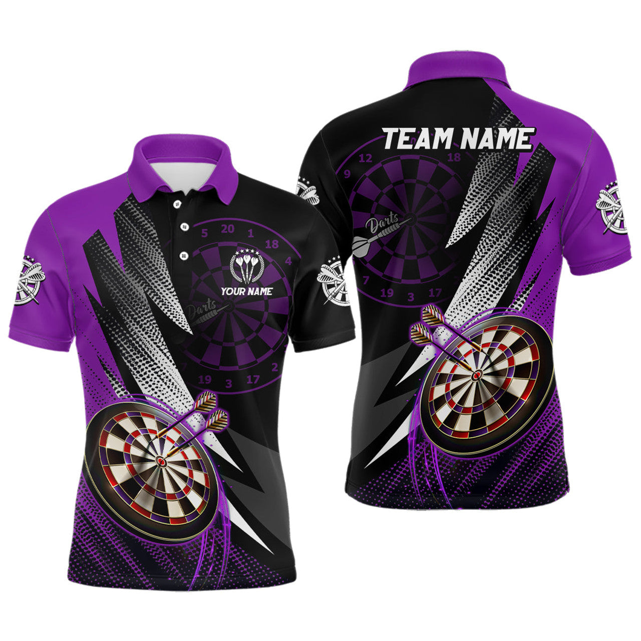 Personalized Black Purple Darts Team Jersey Custom Shirt Men's Polo Shirt S-5XL