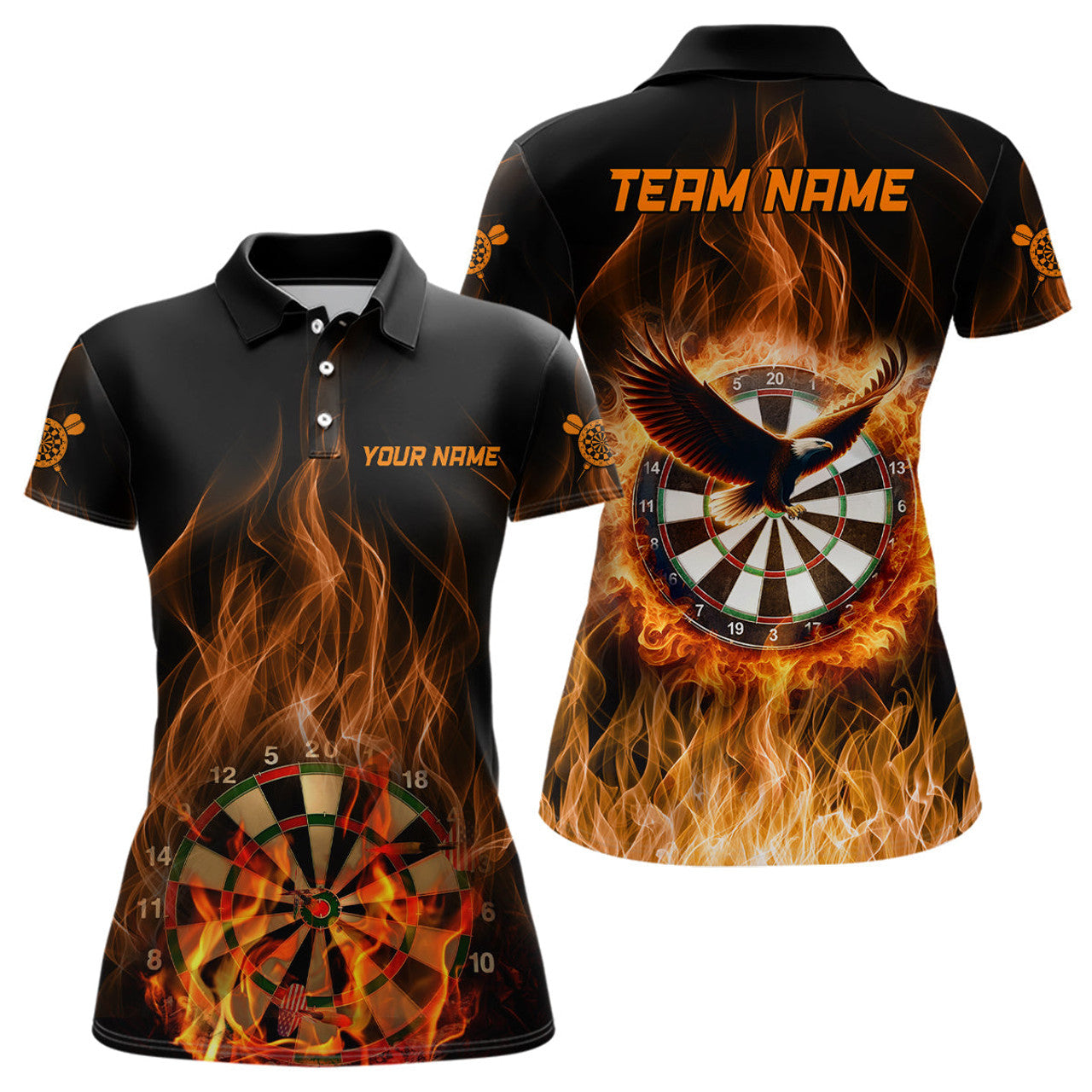 Custom Orange Fire Flame Eagle Women's Darts For Women's Polo Shirts S-5XL