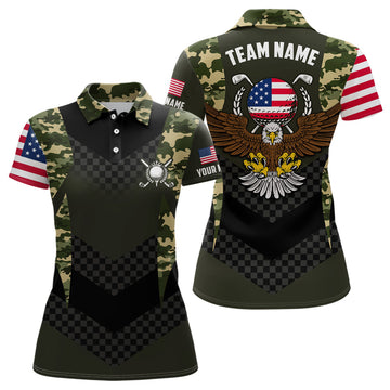 Custom American Flag Camo Eagle Golf Patriotic Golf Women's Polo Shirts S-5XL
