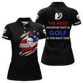Custom Patriotic American Flag Skull Golf Golfing Gift Women's Polo Shirts S-5XL