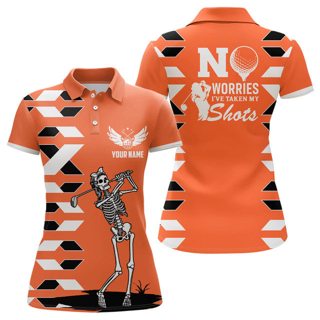 Custom Orange Skull Halloween Golf Gifts for Ladies Women's Polo Shirts S-5XL