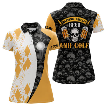 Custom Weekend Forecast Beer and Golf Skull Argyle Shirt Women's Polo Shirts S-5XL