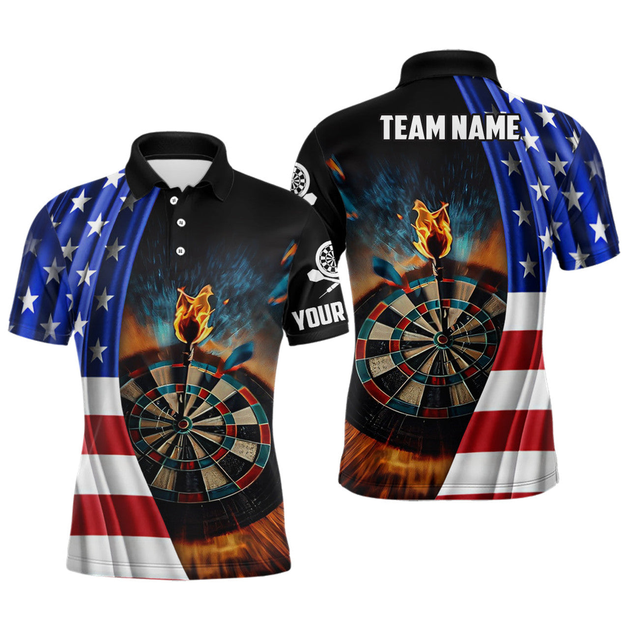 Custom Fire Patriotic Darts Shirt American Flag Men's Polo Shirt S-5XL