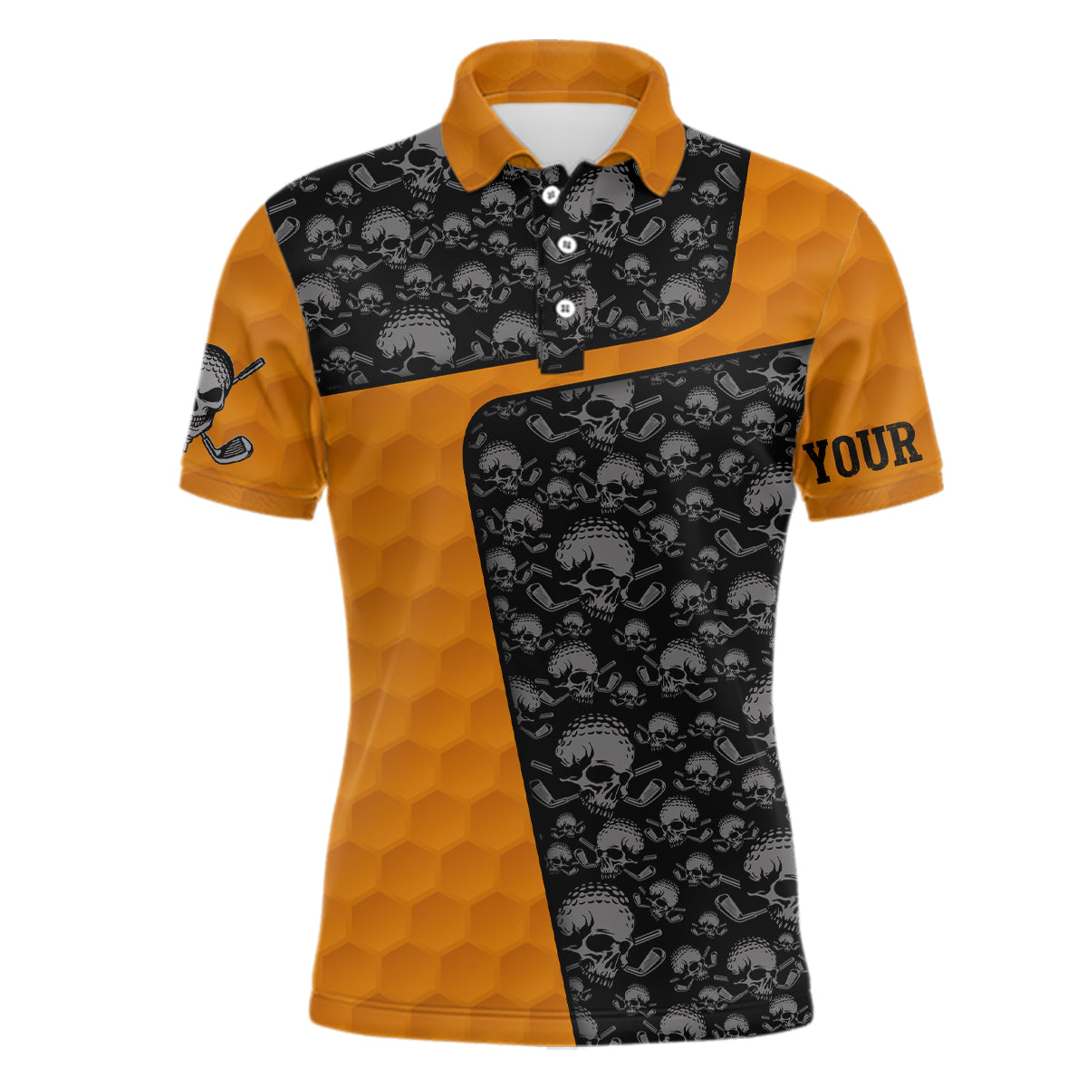 Skull Orange Golf Pattern Custom Halloween Men's Polo Shirt S-5XL