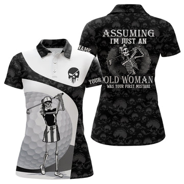 Custom Old Woman Skull Golf Shirt Funny Skeleton Women's Polo Shirts S-5XL