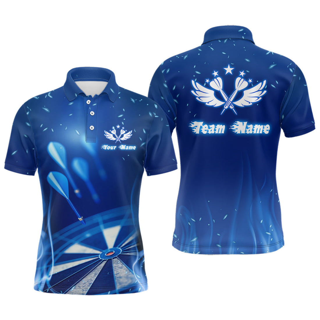 Custom Blue Fire Flame Star Cool Dart Shirt Personalized Men's Polo Shirt S-5XL
