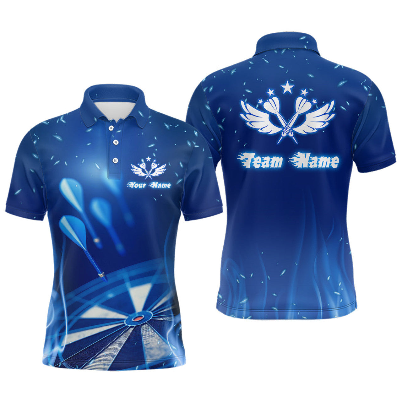 Custom Blue Fire Flame Star Cool Dart Shirt Personalized Men's Polo Shirt S-5XL