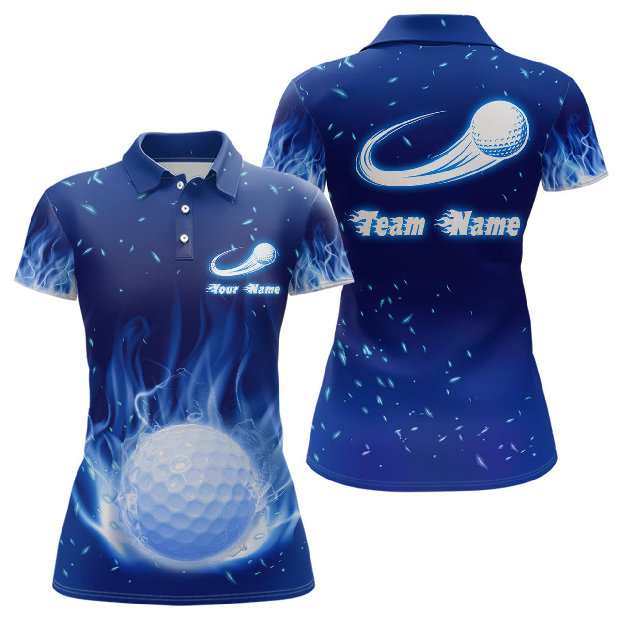 Custom Blue Fire Flame Golf Shirt Gift for Women Women's Polo Shirts S-5XL