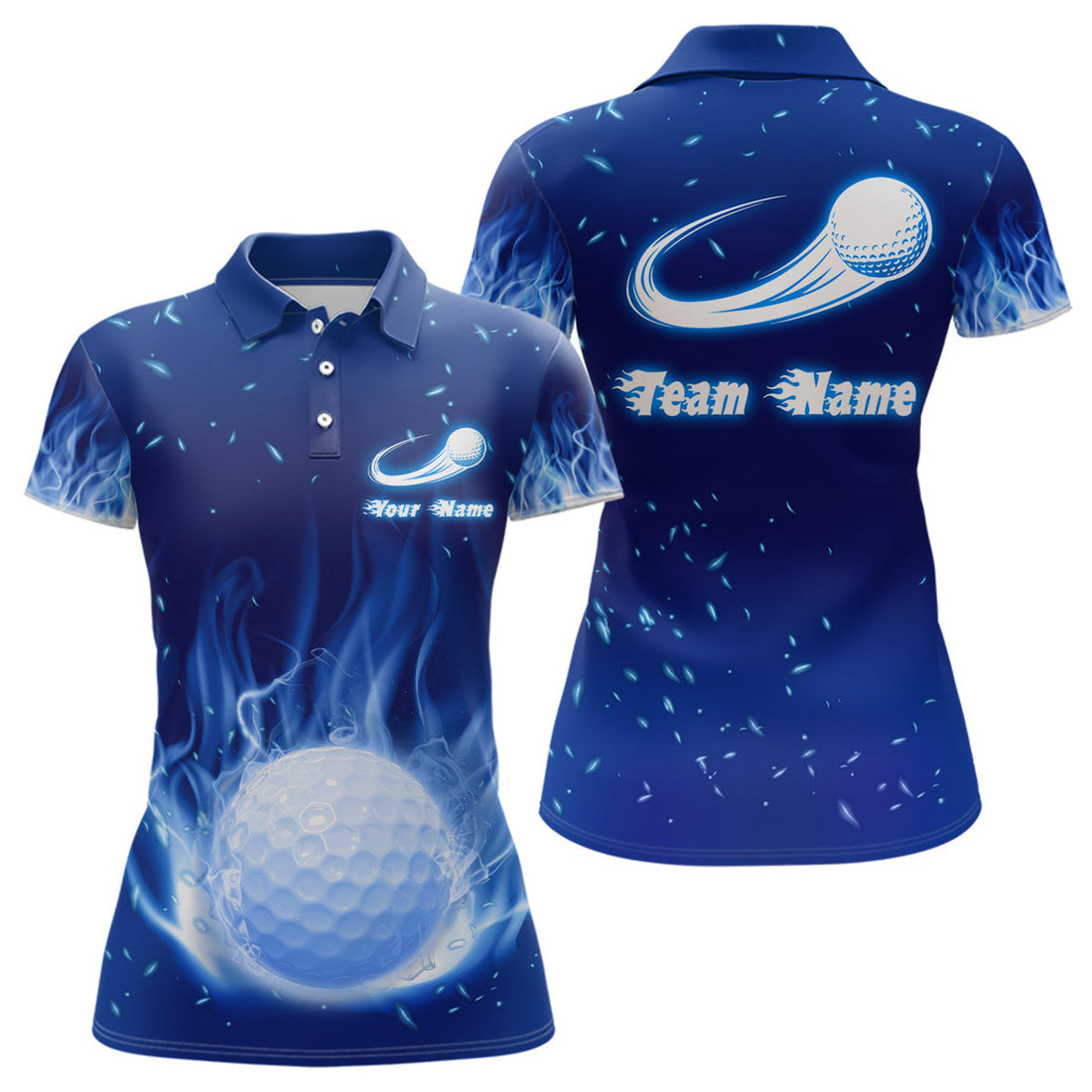 Custom Blue Fire Flame Golf Shirt Gift for Women Women's Polo Shirts S-5XL