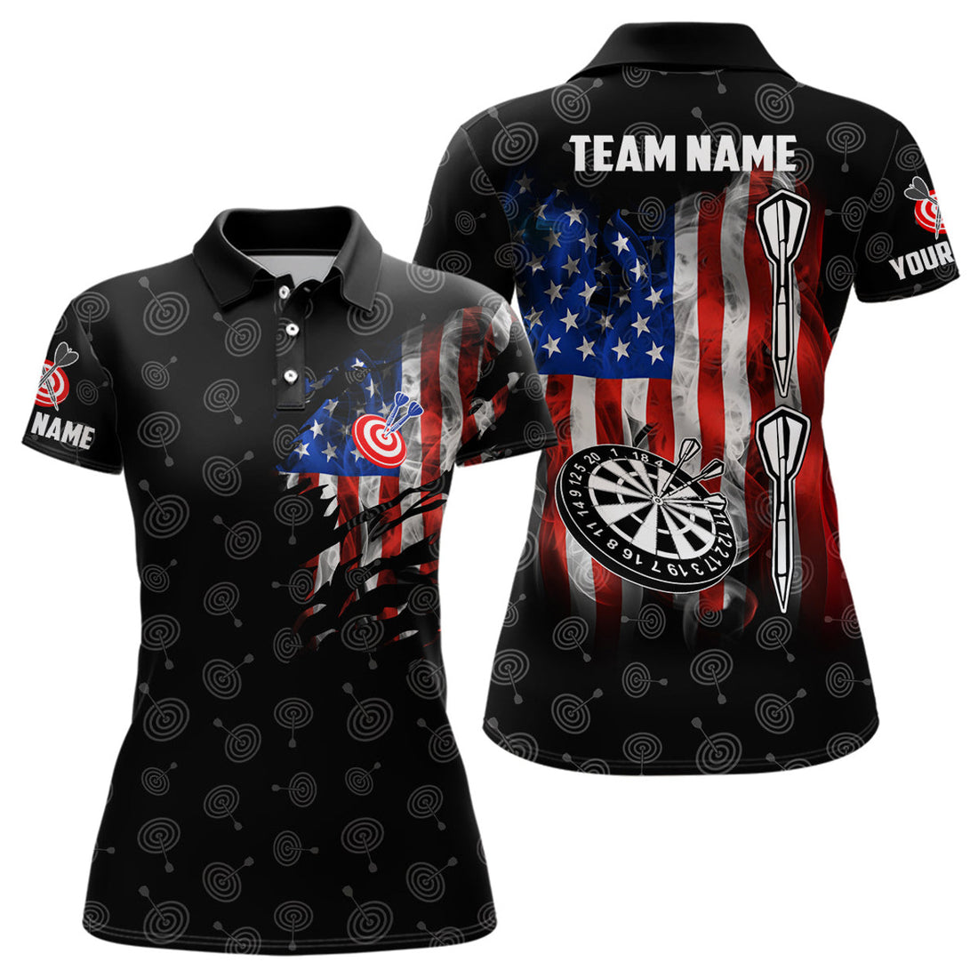 Custom Smoke American Flag Darts Patriotic For Women's Polo Shirts S-5XL