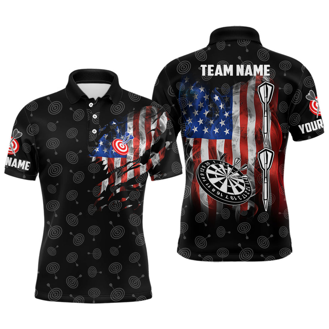 Custom Patriotic Darts Shirt Smoke American Flag Men's Polo Shirt S-5XL