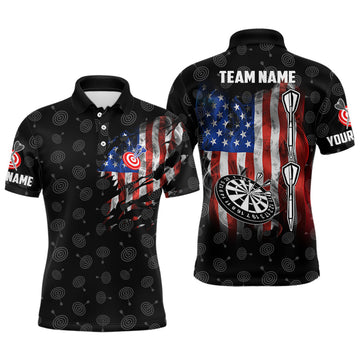 Custom Patriotic Darts Shirt Smoke American Flag Men's Polo Shirt S-5XL