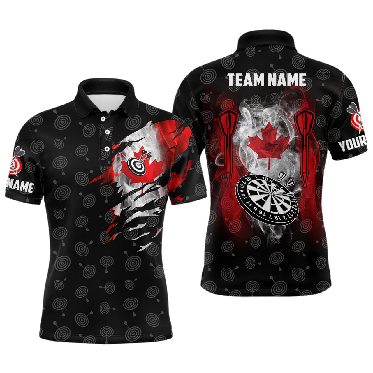 Custom Smoke Canada Flag Patriotic Darts Jersey Men's Polo Shirt S-5XL