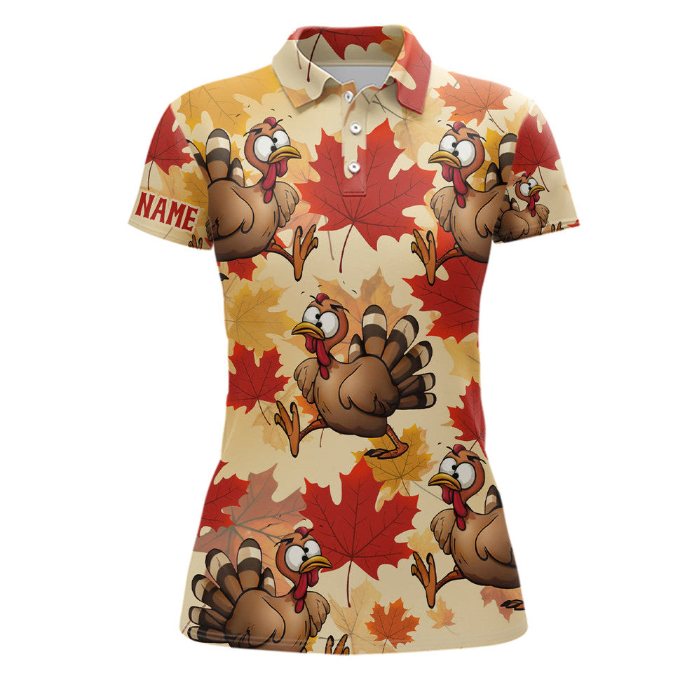 Custom Turkey Thanksgiving Golf Shirt Fall Maple Leaves Women's Polo Shirts S-5XL