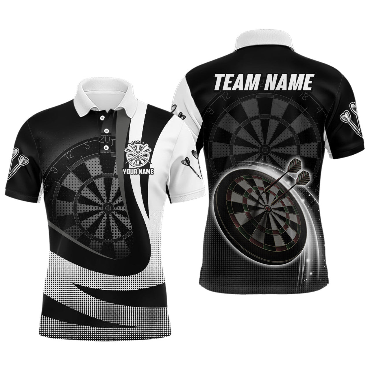 Custom Cool Darts Team Jersey Black White 3D Men's Polo Shirt S-5XL