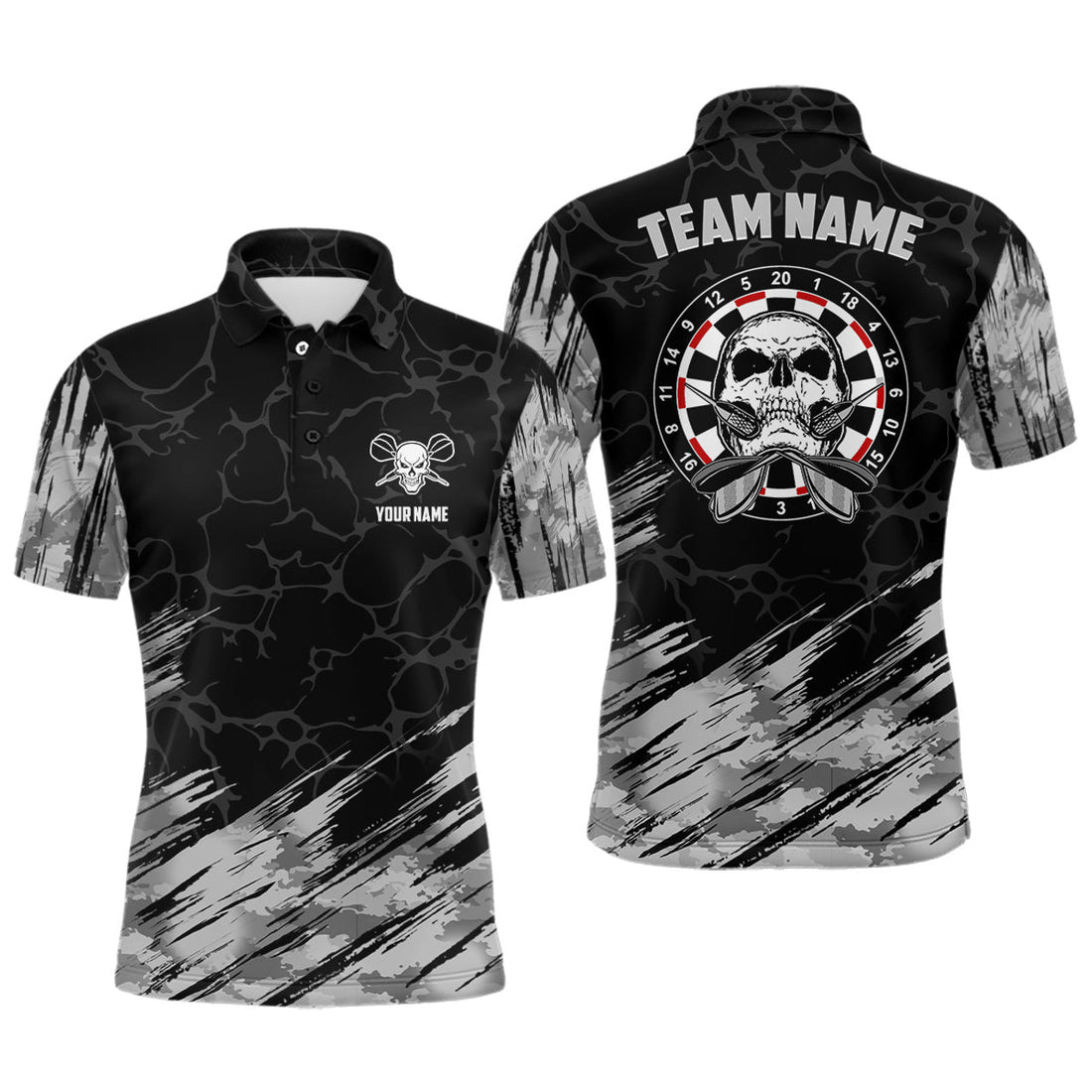 Personalized Skull Darts Jersey Grey Black Men's Polo Shirt S-5XL