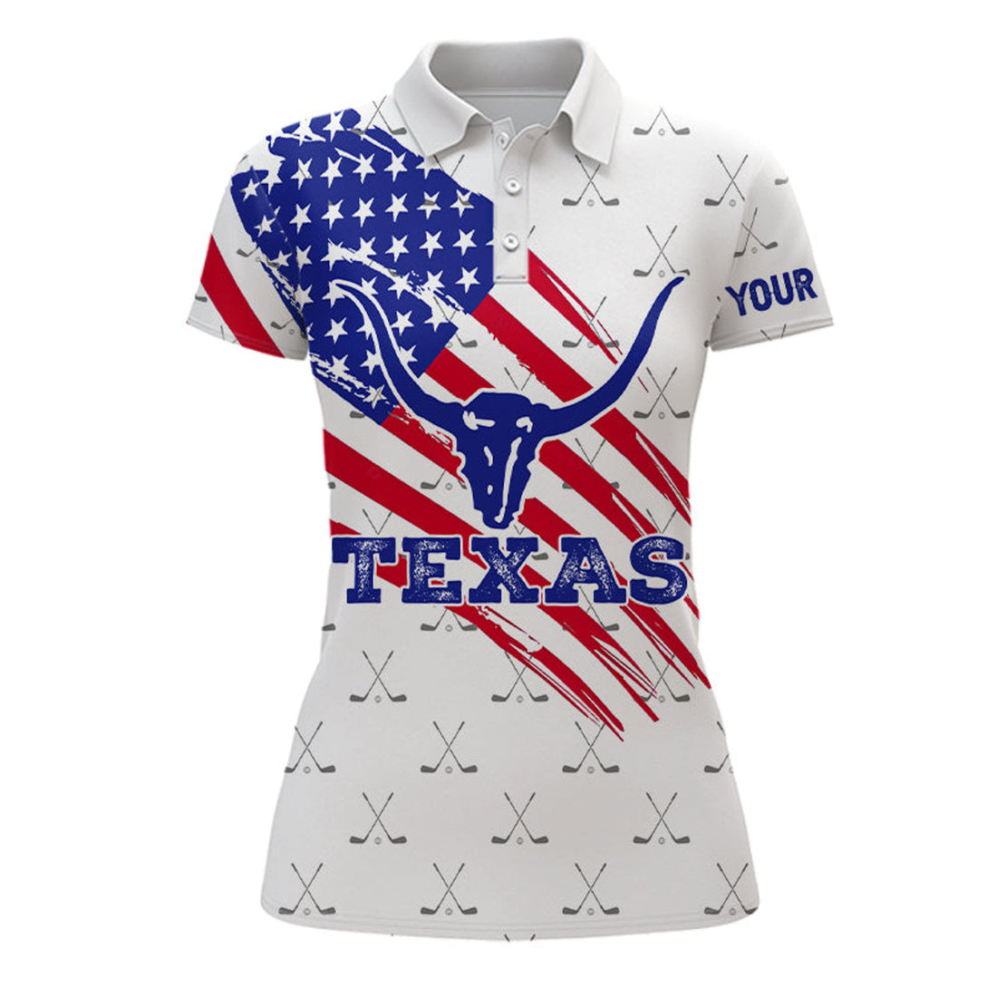 Custom Texas Longhorn Flag Patriotic Golf Gifts for Her Women's Polo Shirts S-5XL