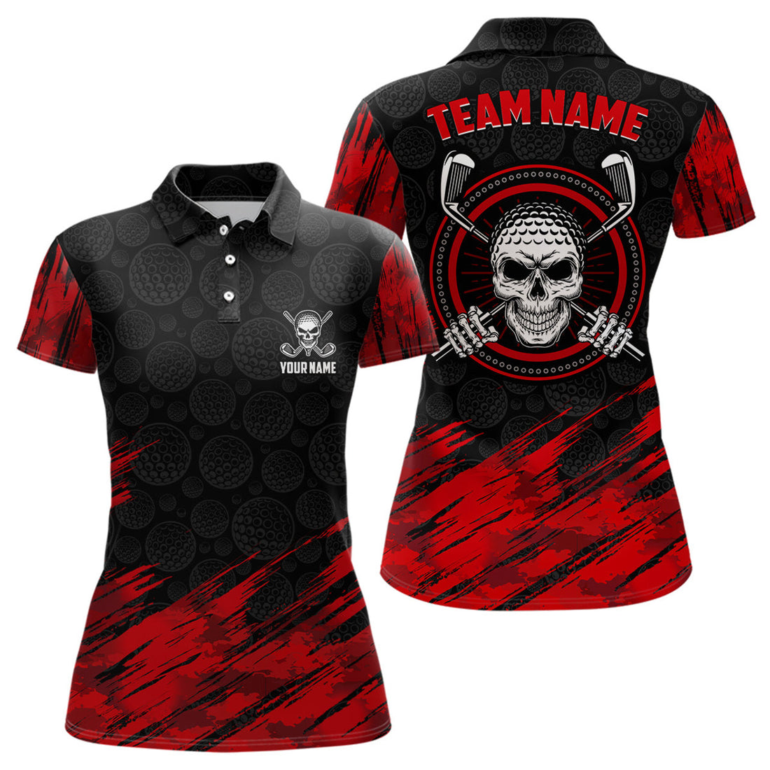 Custom Name Red Black Skull Golf Shirt 3D Print for Women's Polo Shirts S-5XL