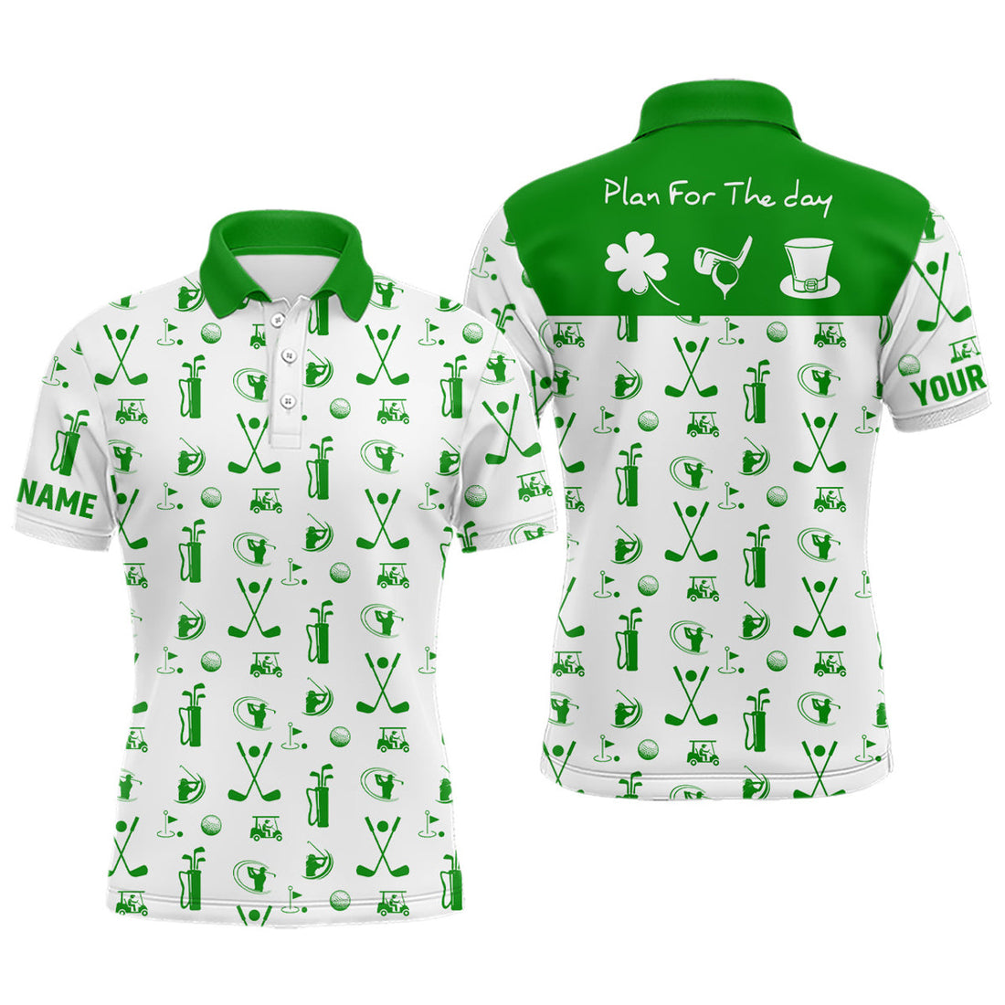 Custom Green White Plan For The Day Golf St Patrick Men's Polo Shirt S-5XL