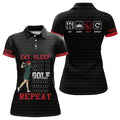 Custom Eat Sleep Golf Repeat Black Red Sporty Golf Top Women's Polo Shirts S-5XL