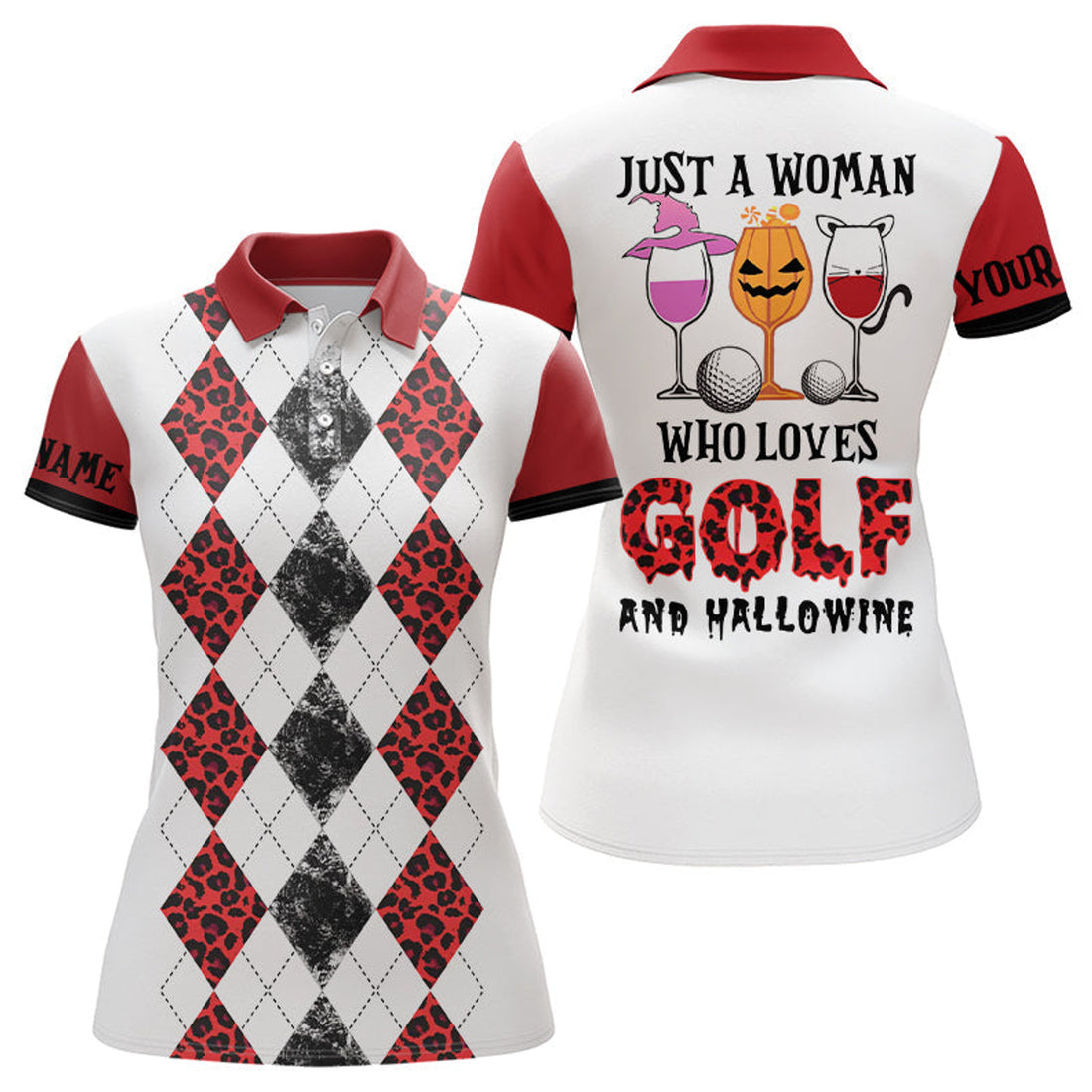 Custom Leopard Argyle Halloween Golf Shirt Women's Polo Shirts S-5XL