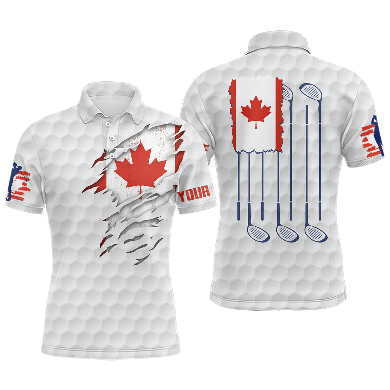 Canada Flag Golf Pattern Red Maple Leaf Patriotic Men's Polo Shirt S-5XL