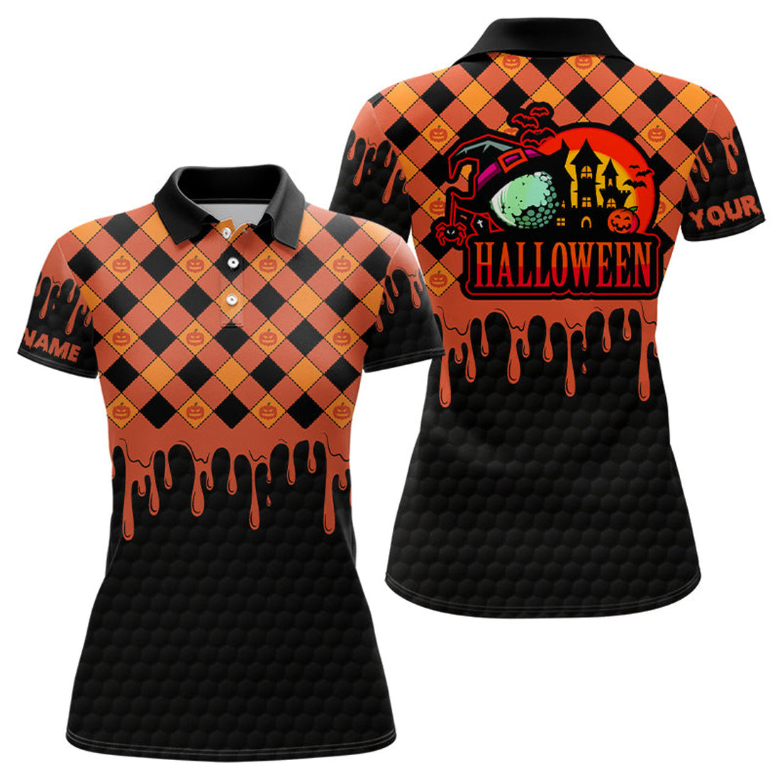 Custom Halloween Golf with Name Funny Golf Gifts Women's Polo Shirts S-5XL