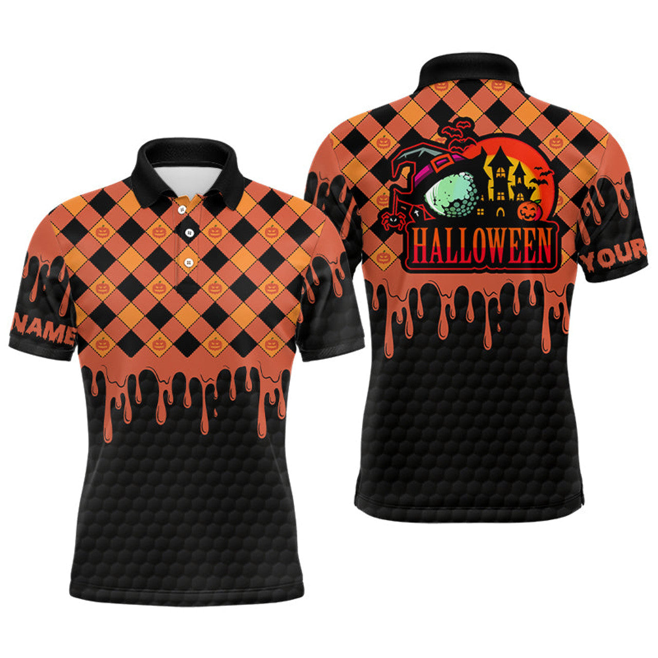 Custom Name Halloween Golf Shirt for Men Men's Polo Shirt S-5XL