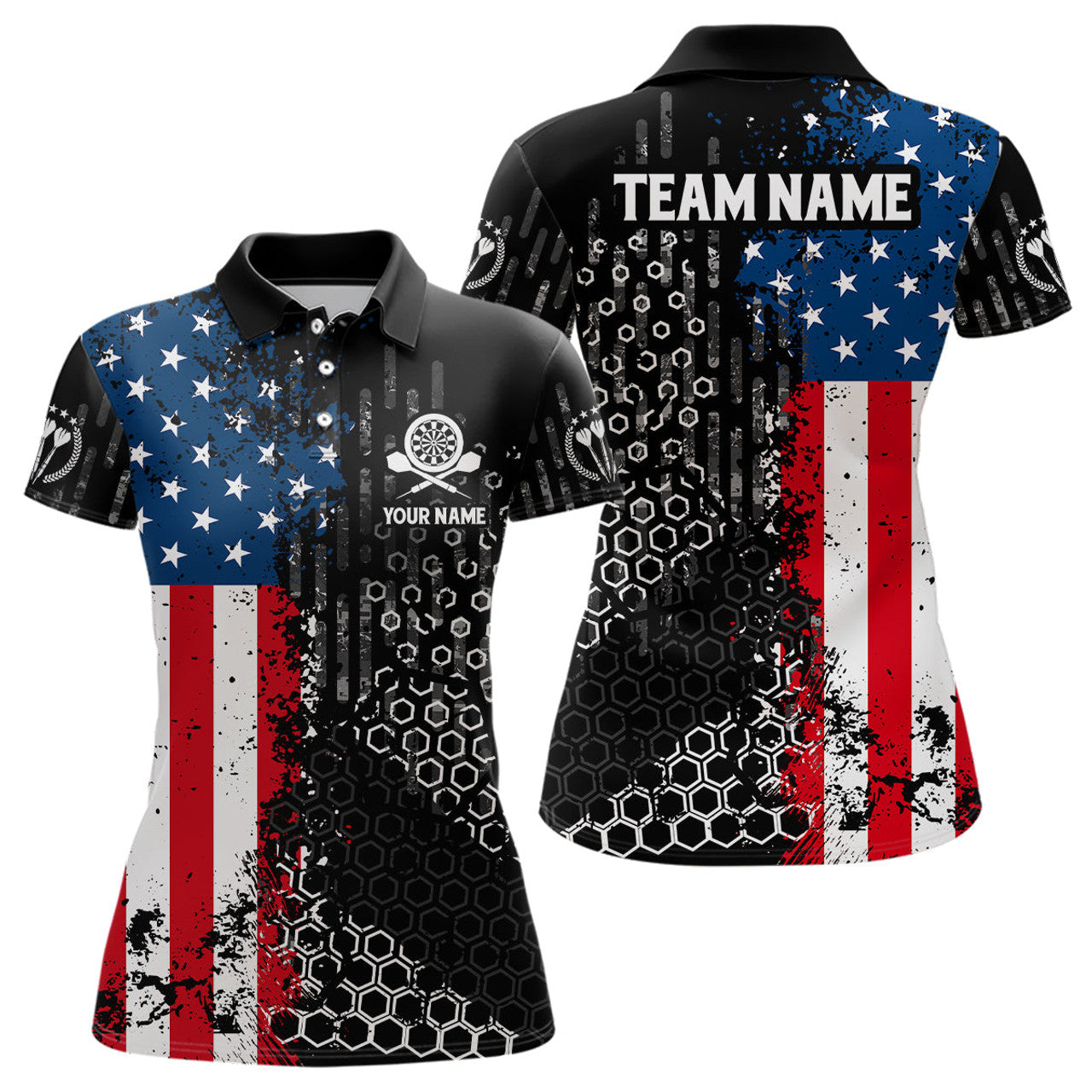 Custom American Flag Hive Pattern Darts Women 3D Polo Shirt Size S-5XL