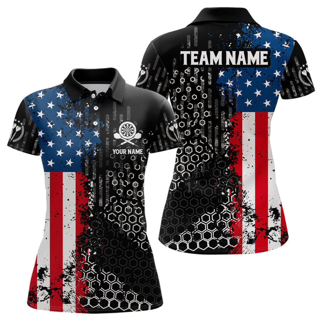 Custom American Flag Hive Pattern Darts Women 3D Polo Shirt Size S-5XL
