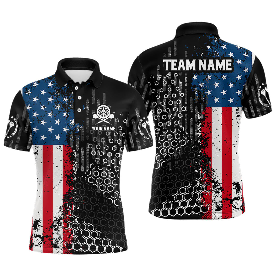 Custom American Flag Hive Pattern Patriotic Darts Jersey Men's Polo Shirt S-5XL