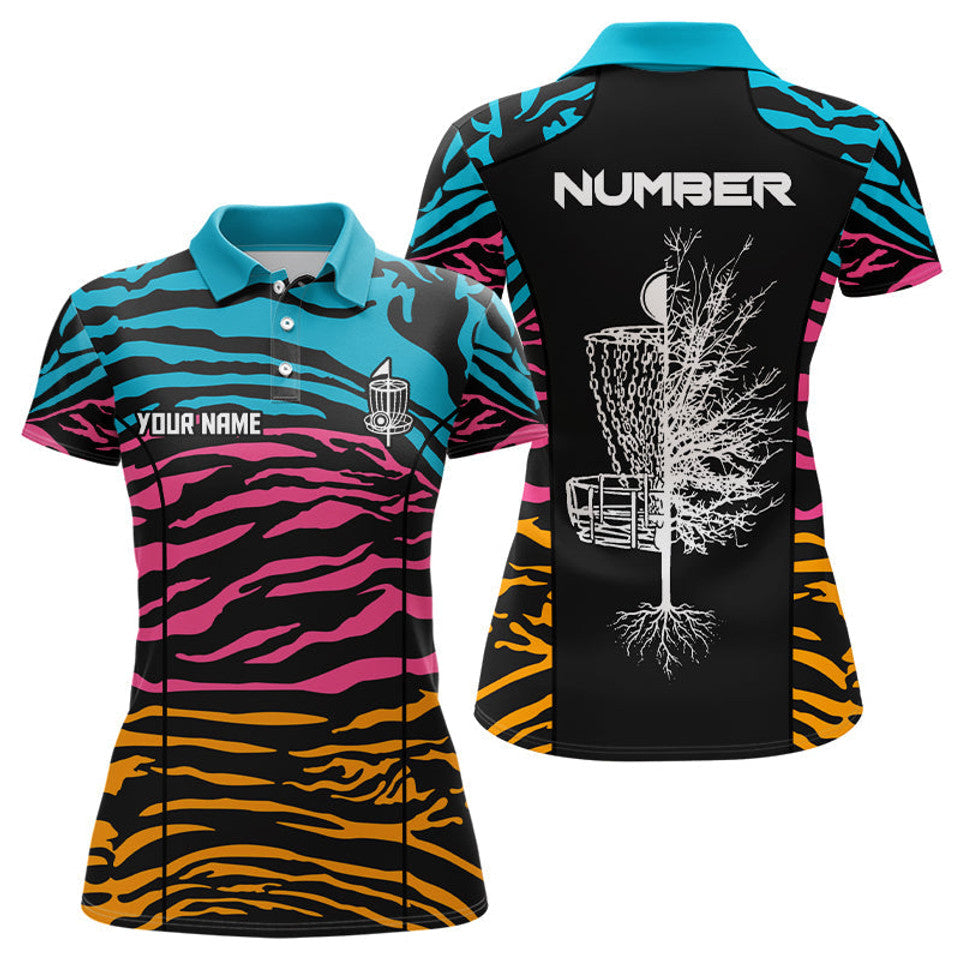 Custom Zebra Pattern Colorful Disc Golf Shirt Gift for Women's Polo Shirts S-5XL