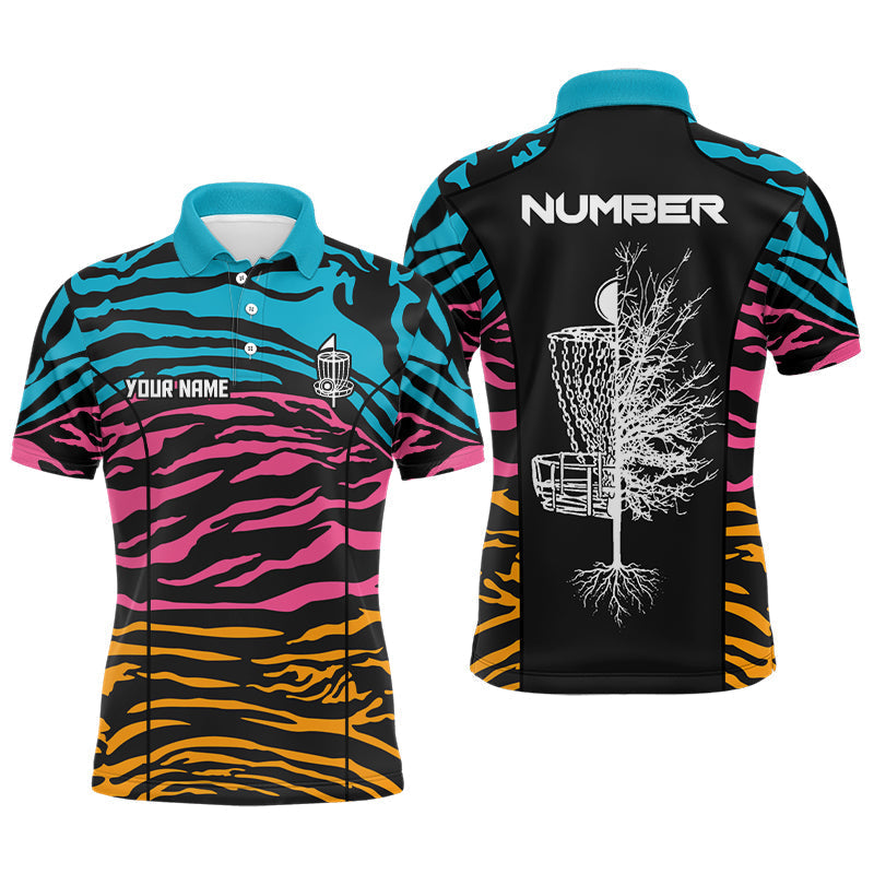 Zebra Pattern Colorful Disc Golf Shirts for Men Polo Shirt S-5XL