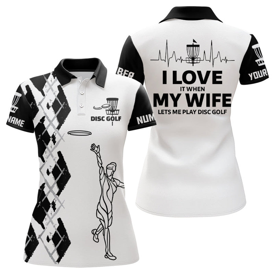 Custom Black and White Argyle Disc Golf Shirt Gift for Her Women's Polo Shirts S-5XL