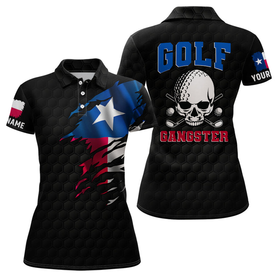 Custom Skull Texas Flag Golf Shirt Patriotic Gift for Her Women's Polo Shirts S-5XL