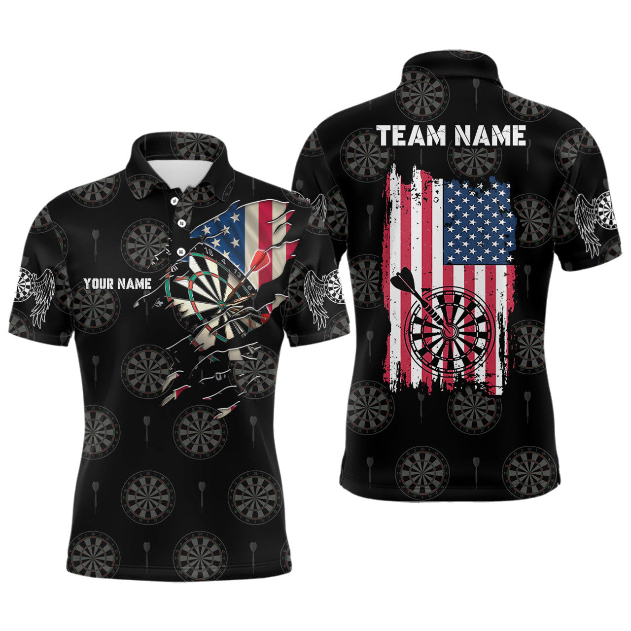 Personalized American Flag Retro Patriotic Darts Jersey Men's Polo Shirt S-5XL