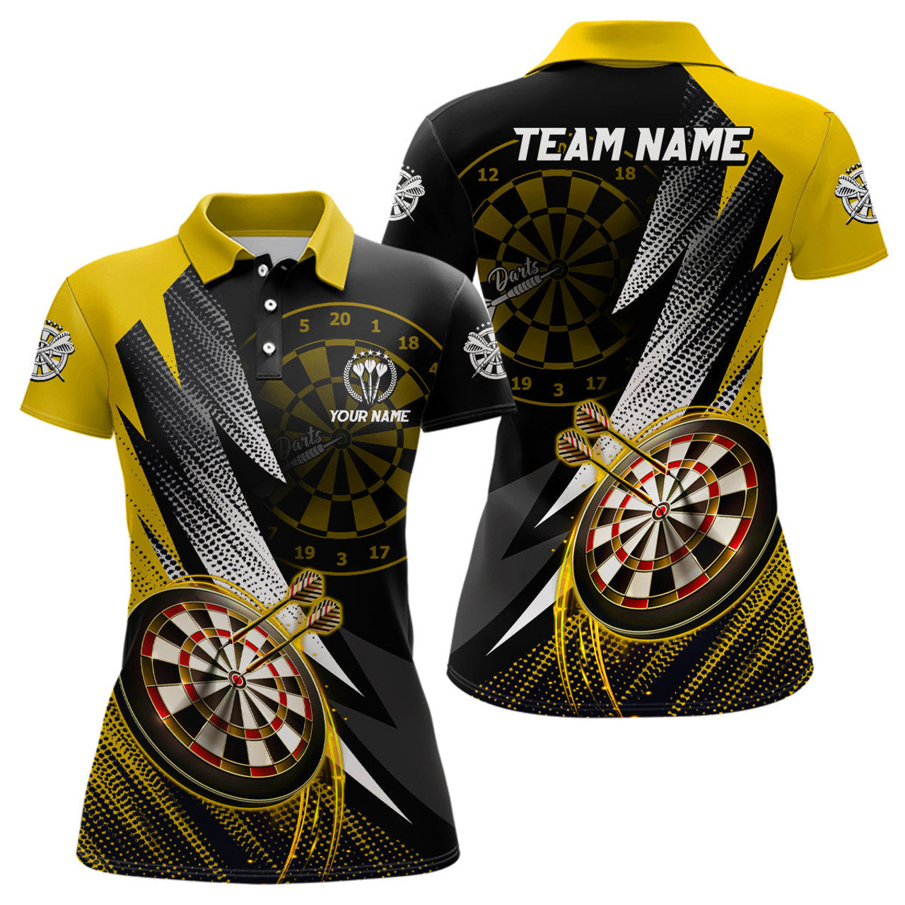Custom Personalized Yellow Black Darts for Team Women's Polo Shirts S-5XL