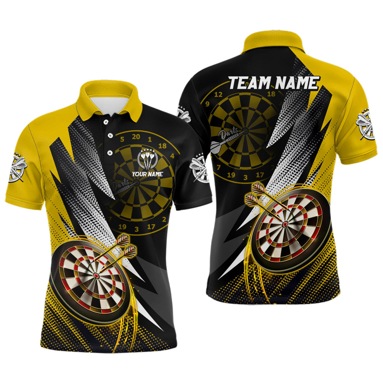 Personalized Yellow Black Darts Shirt Men Team Jerseys Men's Polo Shirt S-5XL