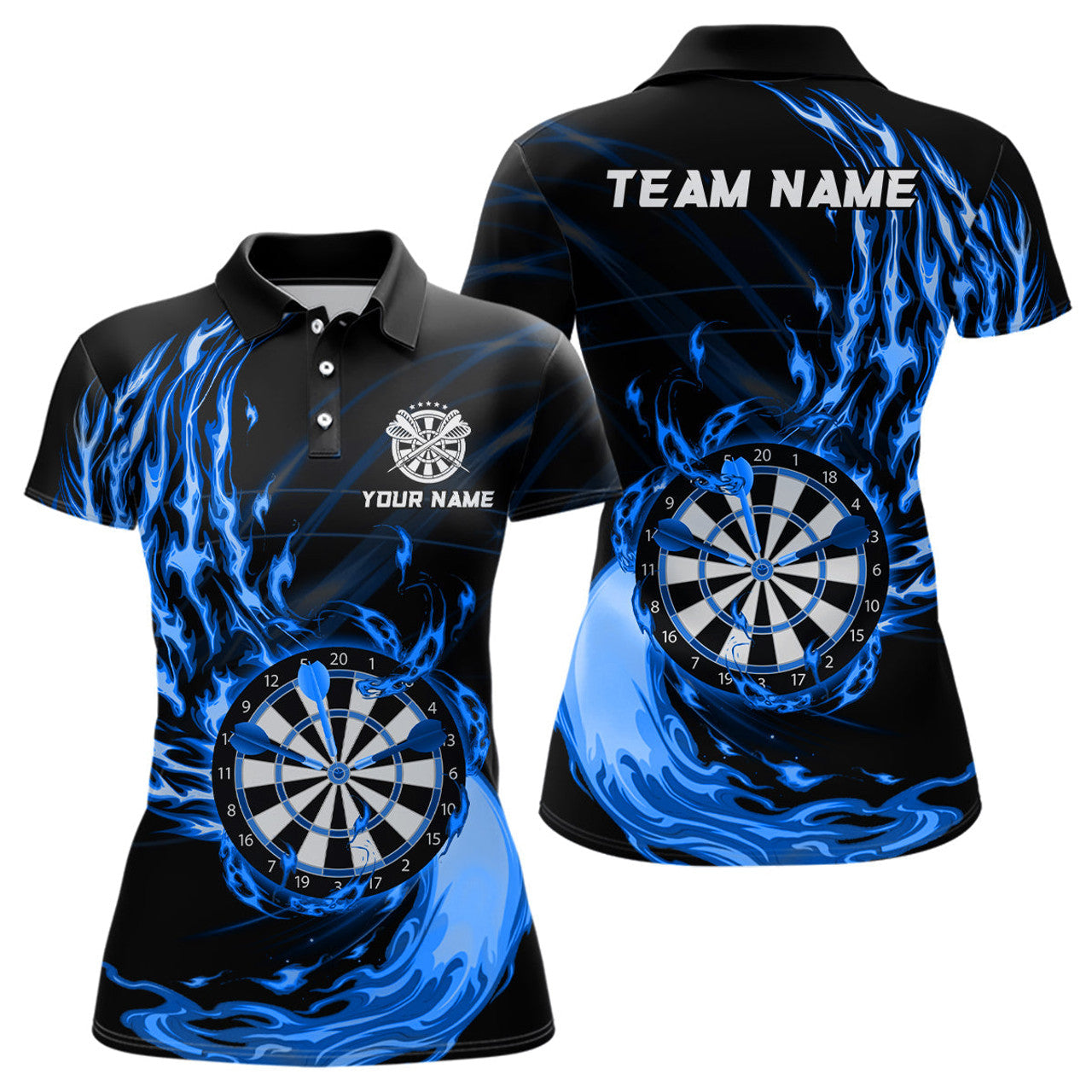 Custom Blue Fire Dartboard Darts For Women's Polo Shirt S-5XL