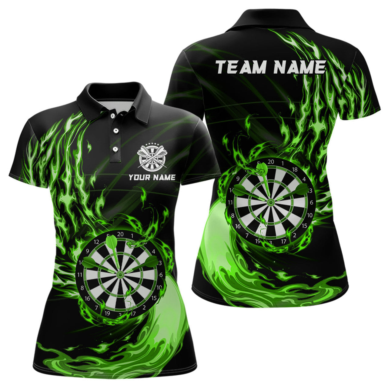 Custom Green Fire Dartboard Darts Shirt For Women Women's Polo Shirts S-5XL