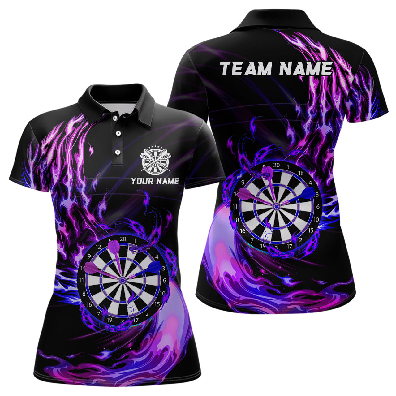 Custom Purple Fire for Dartboard Darts Women's Polo Shirt S-5XL