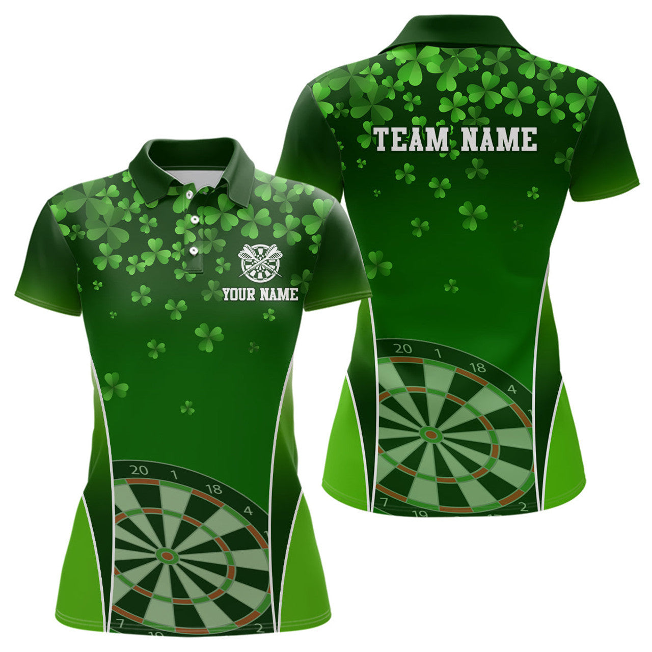 Custom 3D Green Clovers Patrick Day Darts Personalized Women's Polo Shirt S-5XL