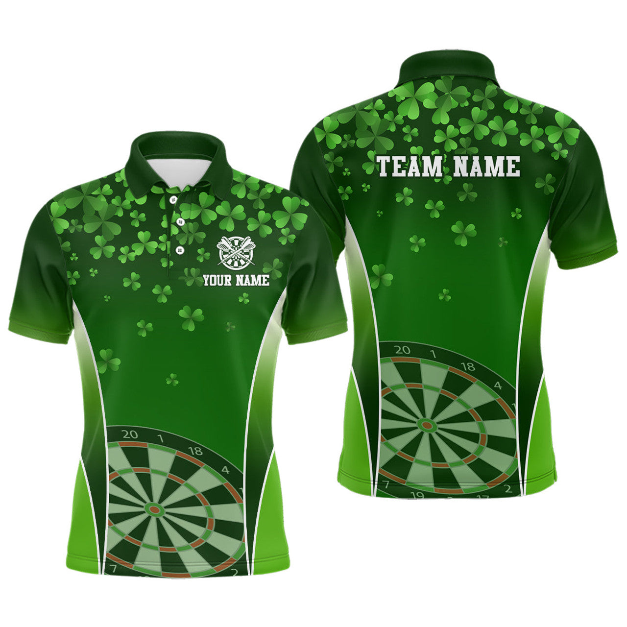 Custom 3D Green Clovers St Patrick Day Darts Men's Polo Shirt S-5XL