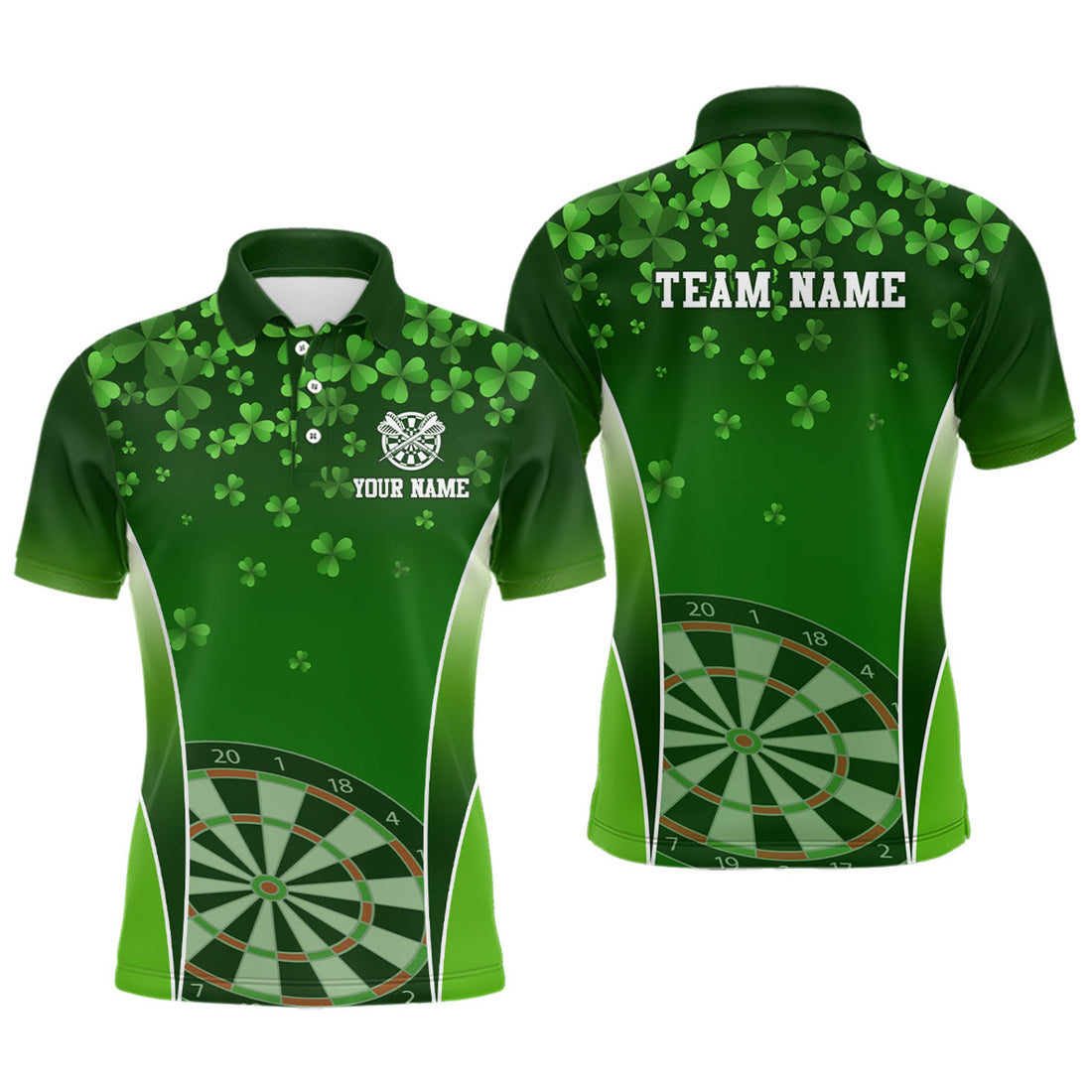 Custom 3D Green Clovers St Patrick Day Darts Men's Polo Shirt S-5XL