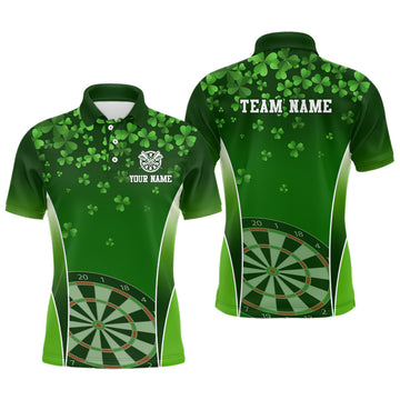Custom 3D Green Clovers St Patrick Day Darts Men's Polo Shirt S-5XL