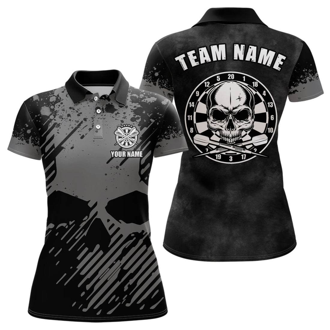 Custom Black Grey Grunge Darts Polo Shirt for Women Women's Polo Shirts S-5XL