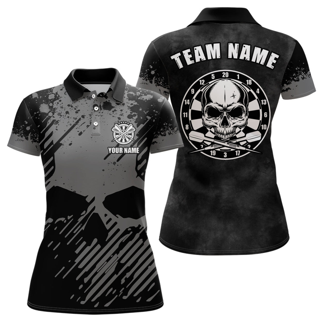 Custom Black Grey Grunge Darts Polo Shirt for Women Women's Polo Shirts S-5XL